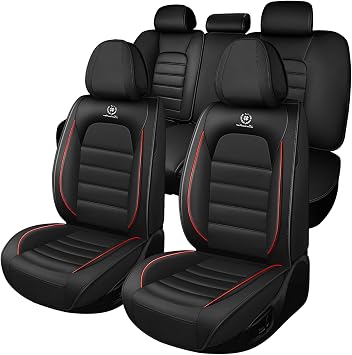 Full Set for Mercedes Benz GLC 300 Seat Covers 2017-2026, Waterproof Nappa Leather Car Seat Protector, Anti-Slip & Comfortable Car seat Cover Standard 5 Seats Black & Red