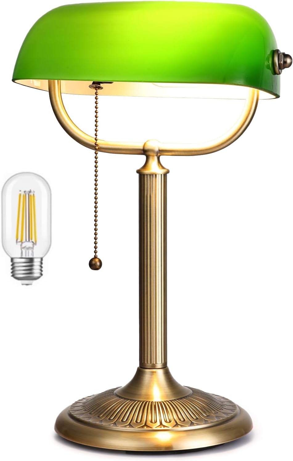 Newrays 1-Minute Quick-Change Shade Classic Green Glass Bankers Desk Lamp for Study, Office, Library, LED Bulb Included