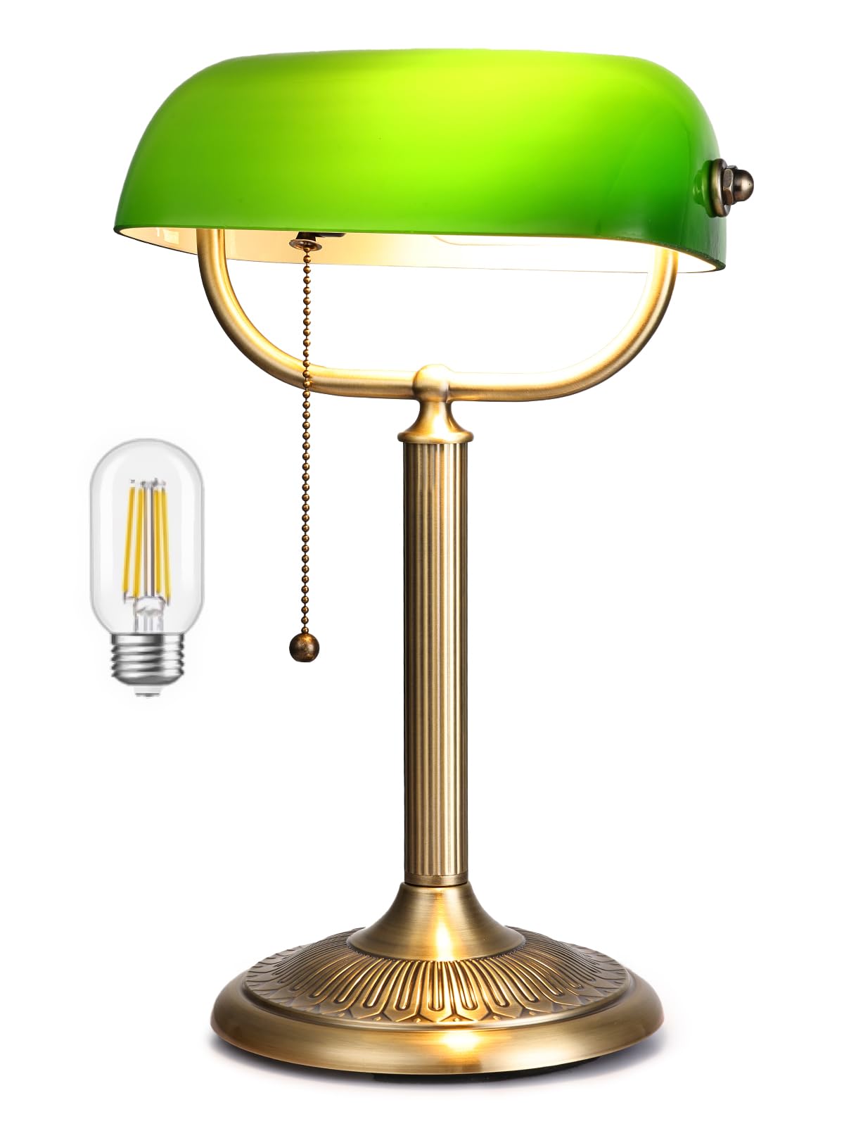 Newrays 1-Minute Quick-Change Shade Classic Green Glass Bankers Desk Lamp for Study, Office, Library,LED Bulb Included