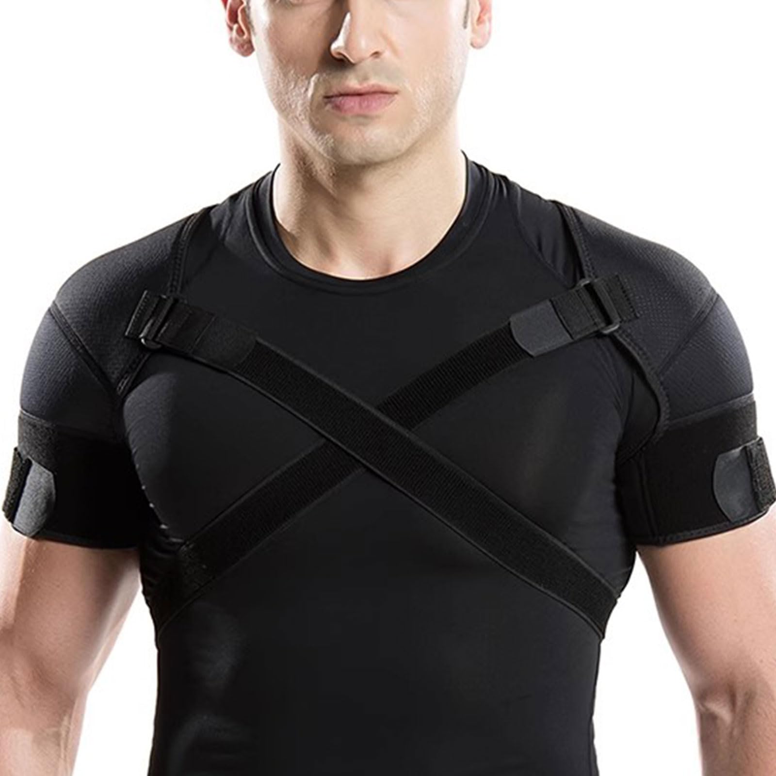 Envoltura de Abrazadera de Soporte de Hombro Doble Correa Protectora de Neopreno Ajustable para Hombres Mujeres, Alivio Lesiones en el Hombro, tendinitis,M