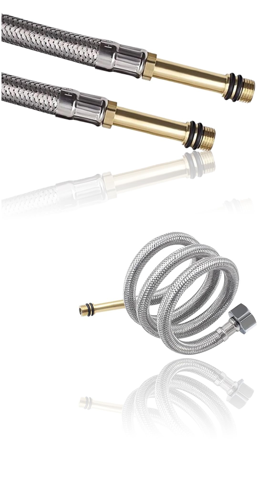 Sweet seven 2 Pack Flexible Tap Pipe - M10 x 1/2’’ BSP Stainless Steel Braided Hose Connector for Kitchen Bath Universal Replacement