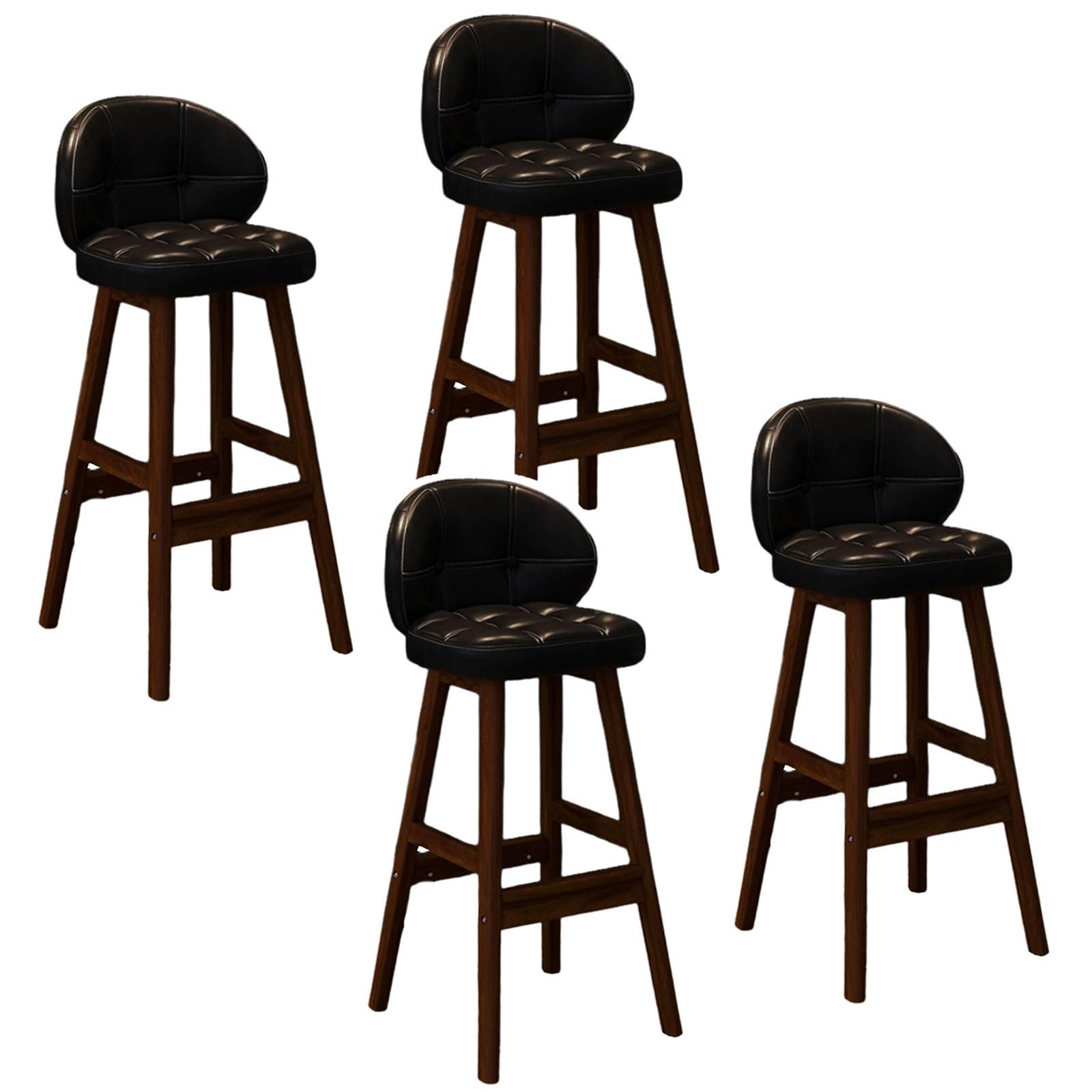Zestaw stołków nablatowych w stylu vintage 1/2/4 z wyściełanym siedziskiem ze skóry PU, drewnianymi nogami i oparciem do kuchni, jadalni i kawiarni(4PCS Black,73cm/28.74in)