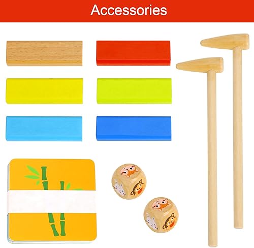 Miniatura 4 de Juego de bloques de madera Tookyland para apilar, colorido clásico tumbling Tower juego de equilibrio con patrones de animales para niños de 3 años