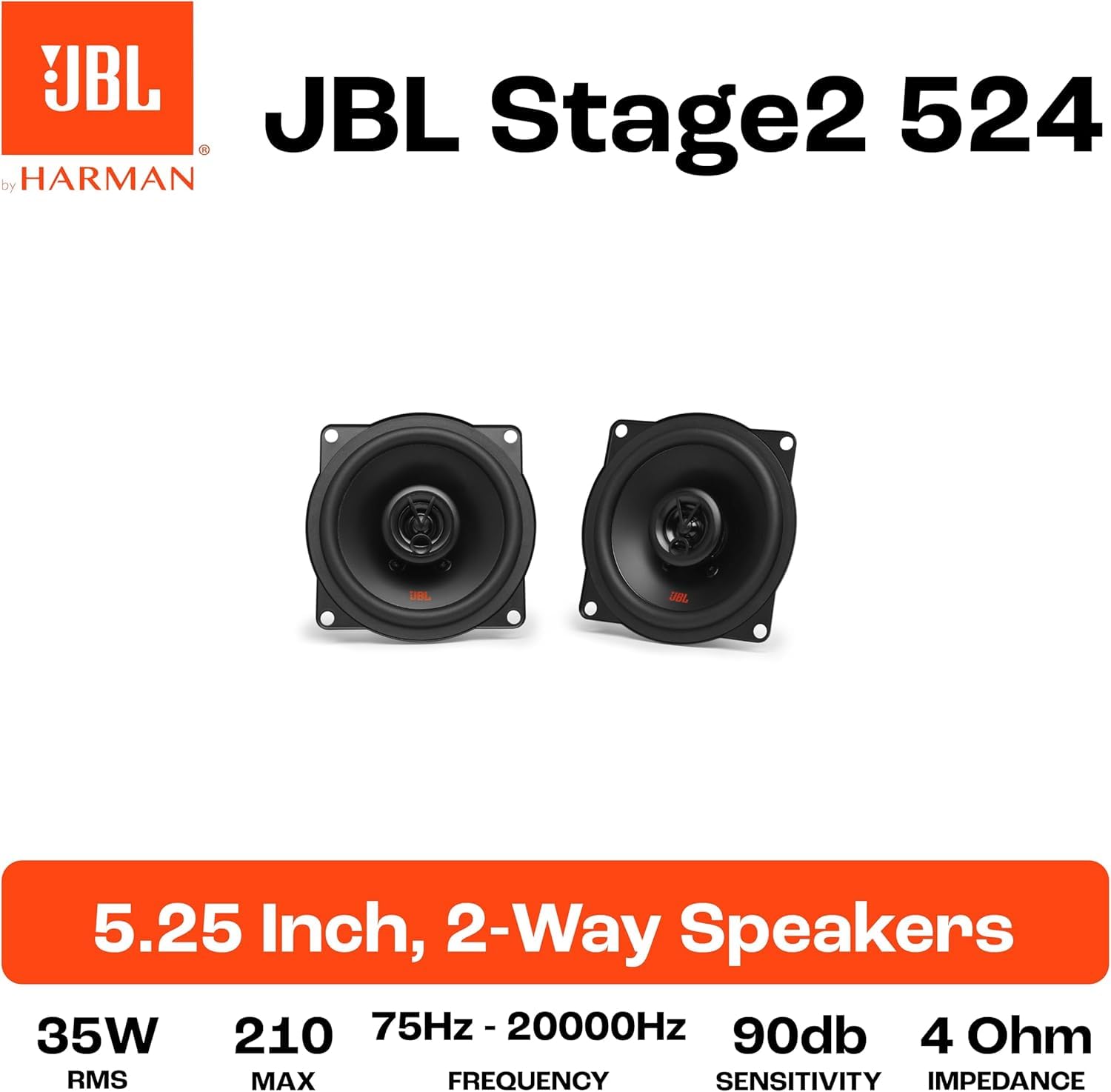 JBL Stage2 524 Juego de altavoces coche de 2 vías di Harman Kardon - Altavoz de 210 vatios echo auto 13 cm