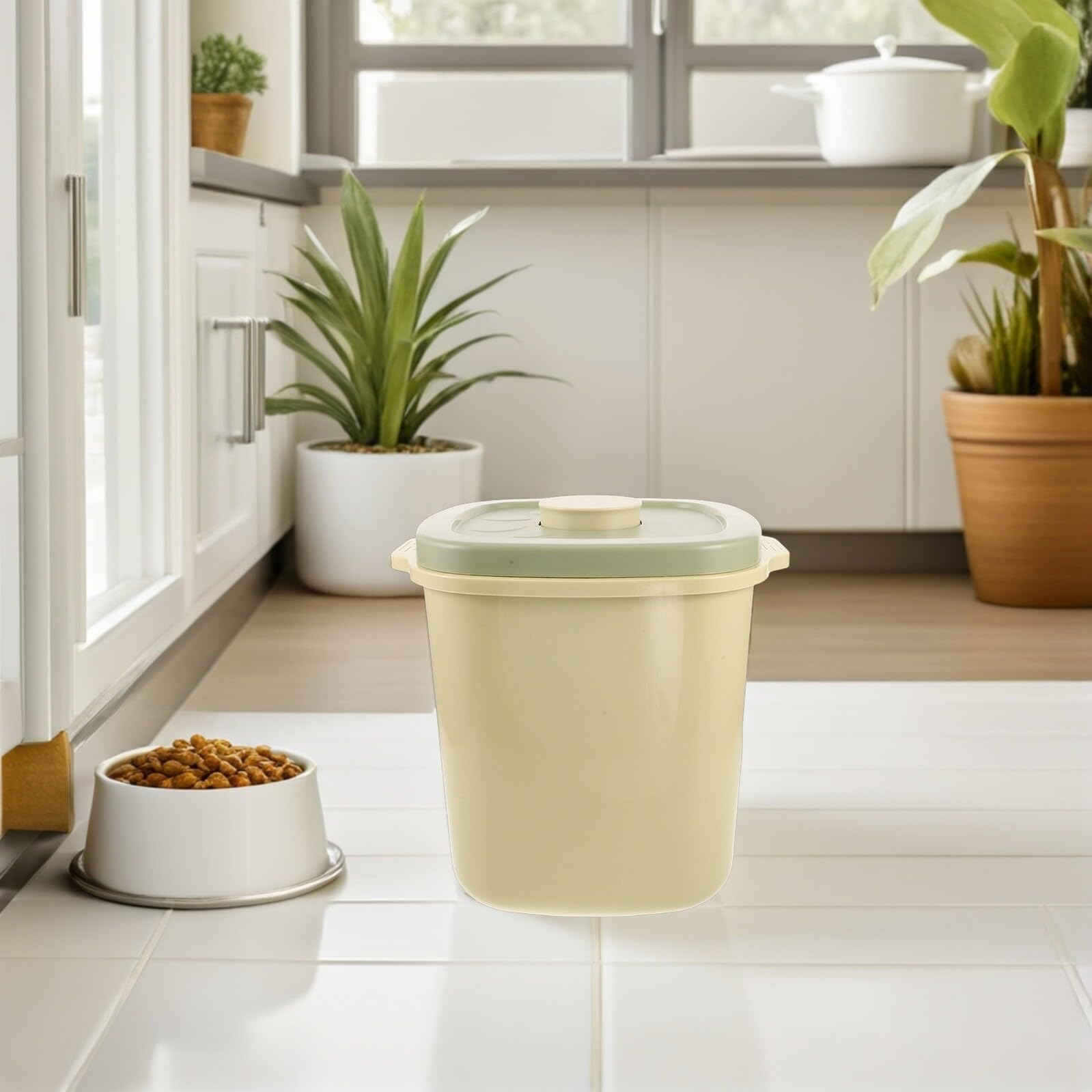 Contenedor Hermético para Almacenar Alimentos para Mascotas Balde Grande de Plástico Amarillo y Verde Tapa Sellada contra Humedad Adecuado para Comida Seca de Perros y Gatos