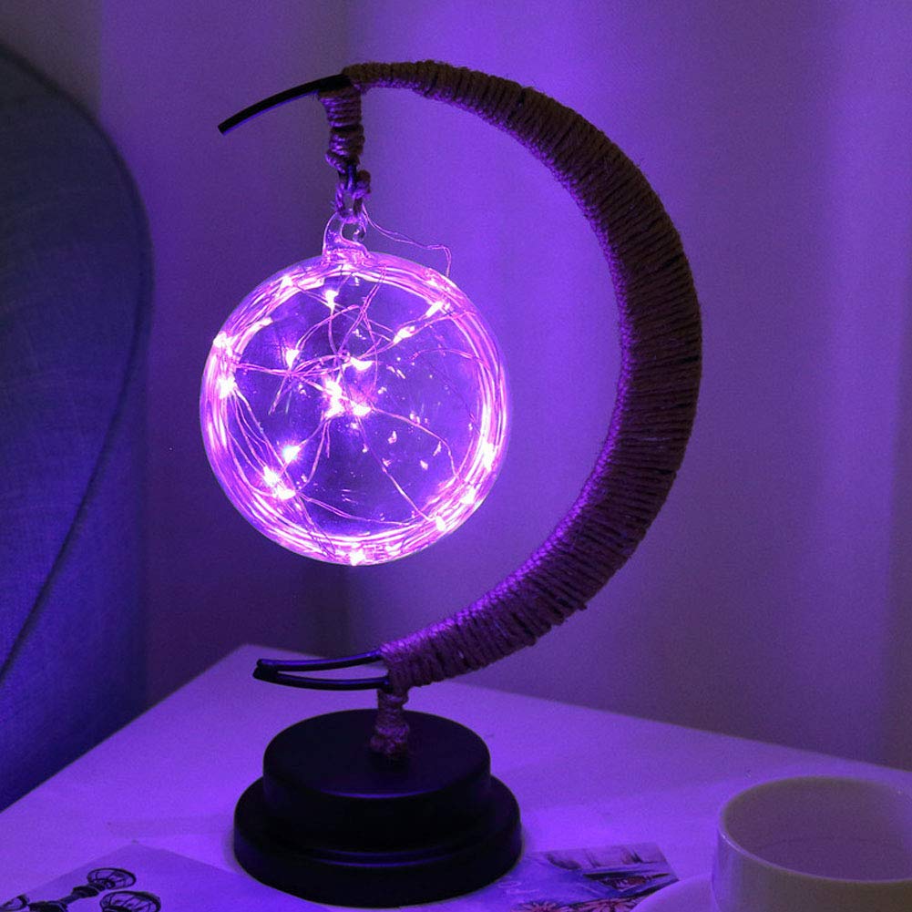 MOOUK Hemp Rope Night Light Bedside Table Lamp Star/Ball/Sepak Takraw/Apple Shaped Design Desk Light Lamp Lighting Kids Girls Christmas Birthday Gift Decorative for Cafe Bar Dining Hall(Purple-Ball)