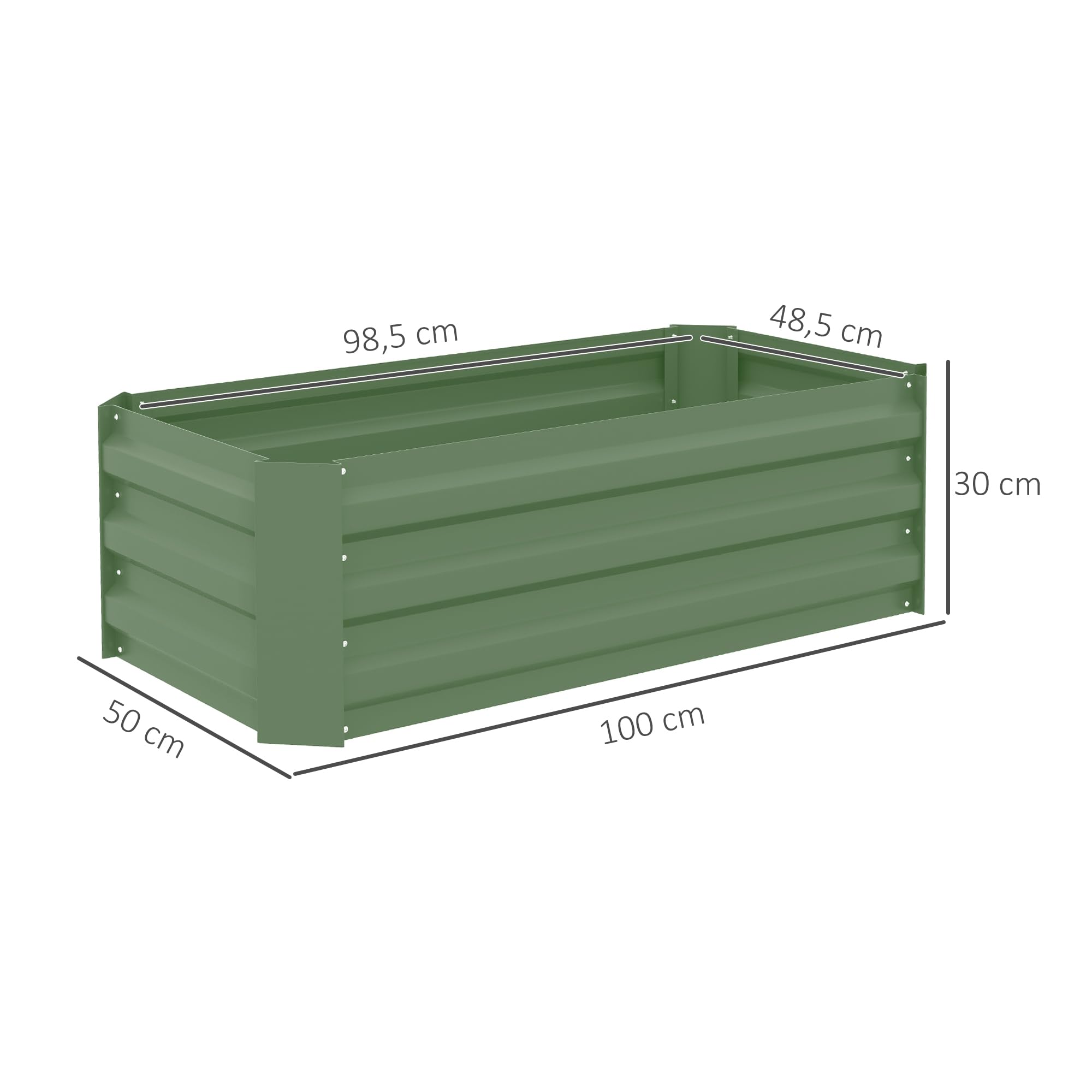 Outsunny 2 Jardineras Exterior Grandes Acero Galvanizado 100x50x30 cm Verde | Huertos Urbanos, Maceteros Exterior Elevados para Plantas, Flores, Terraza, Resistente a la Intemperie