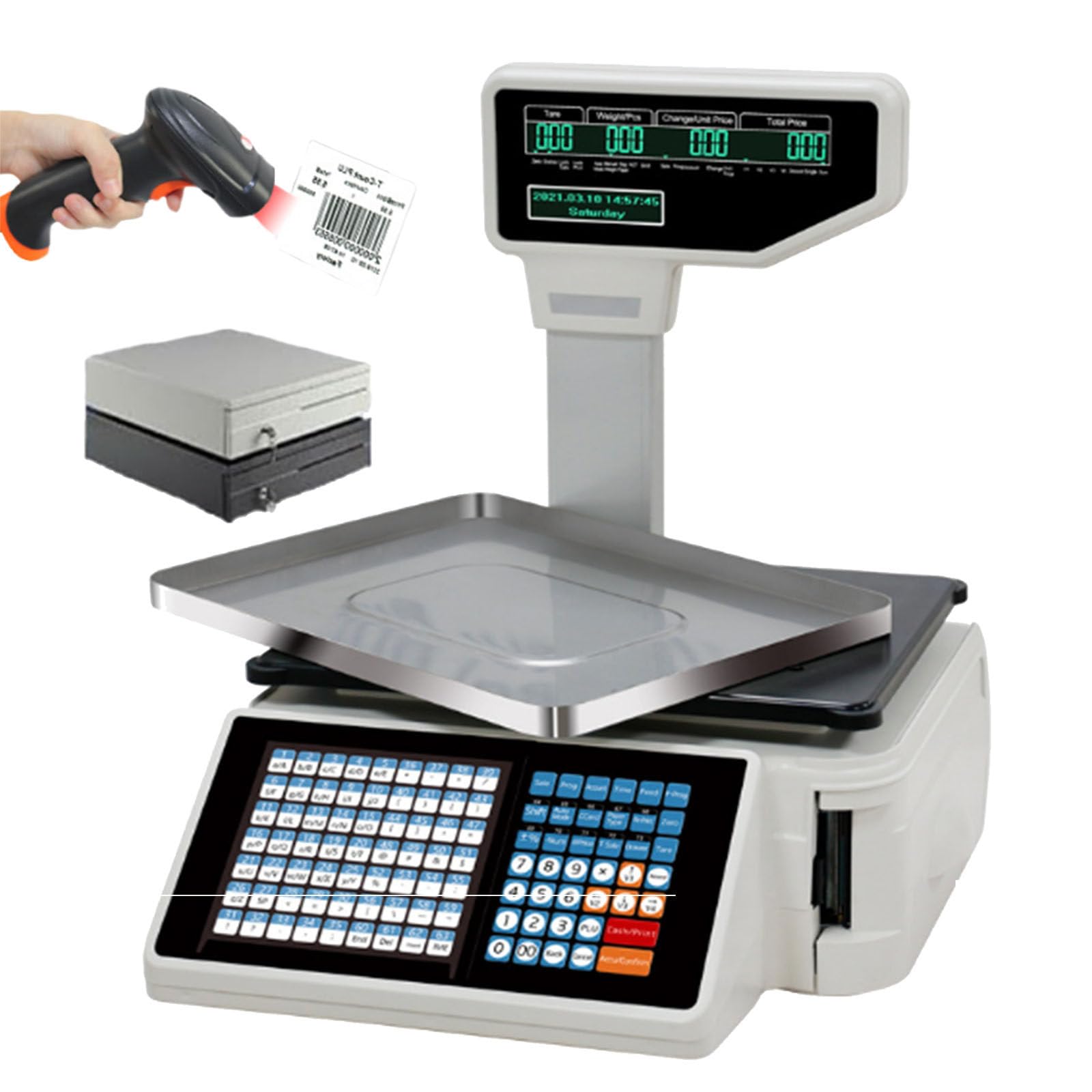 Impresora térmica de escala digital de cálculo de precios, impresora electrónica de códigos de barras, capacidad de 66 libras, adecuada para tiendas minoristas, mercados de frutas, D