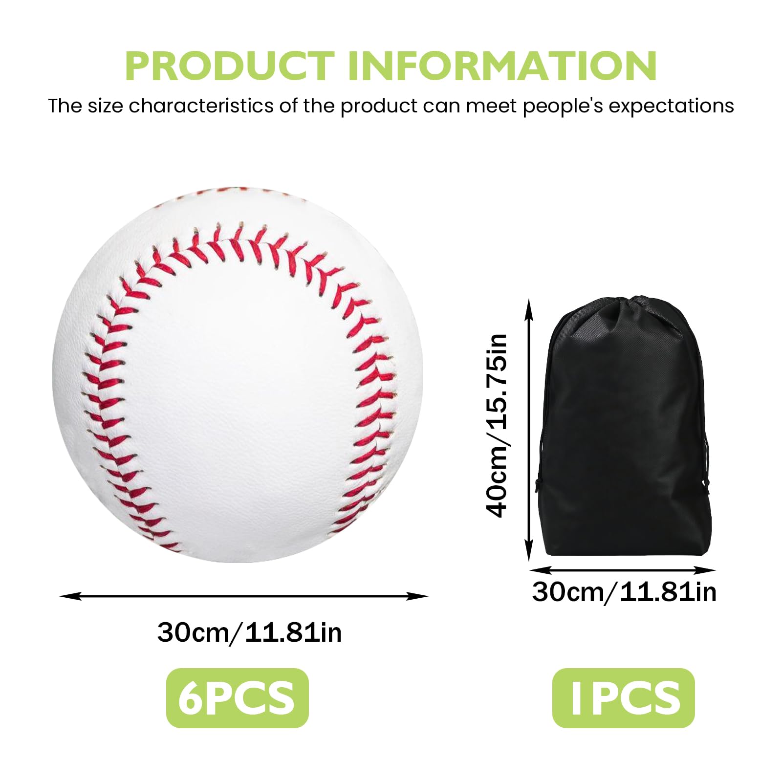 Palline da baseball professionali 9 pollici: 6 pezzi da baseball cucite a mano con sacchetto con coulisse, in legno duro/gomma morbida per adulti, allenamento giovanile, giochi professionali da