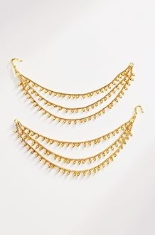 - Champaswaralu Style Pearl Hair Chain Jhumka Earrings for Women & Girls | 3 Layer Ear Chain for Bridal Look | Gold Plated Kanoti with Moti | Traditional Jewellery