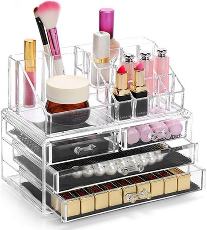 MayMax Organizador de Maquillaje de 4 Plantas - Torre Giratoria para Cosmeticos Cremas Pintalabios y Perfumes - Orden y Estilo en Tocador y Bano