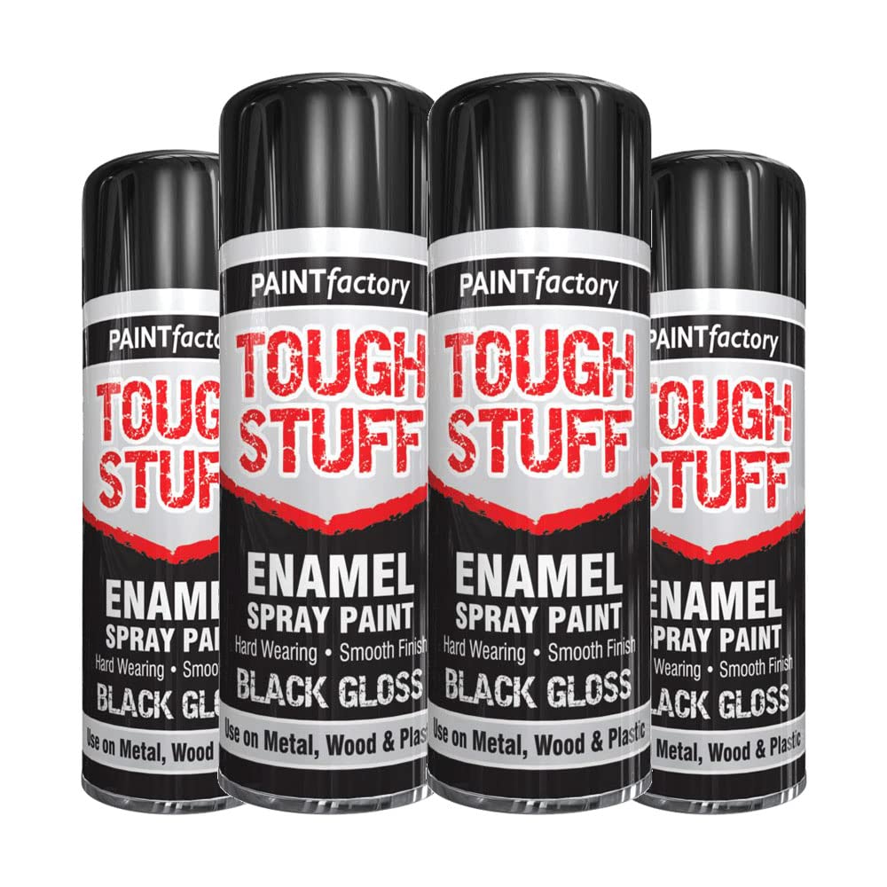 Classic Signature Black Gloss - 4 X Enamel Spray Paint 400Ml Tough Stuff Hard Wearing Smooth Aerosol For Metal Wood And Plastic