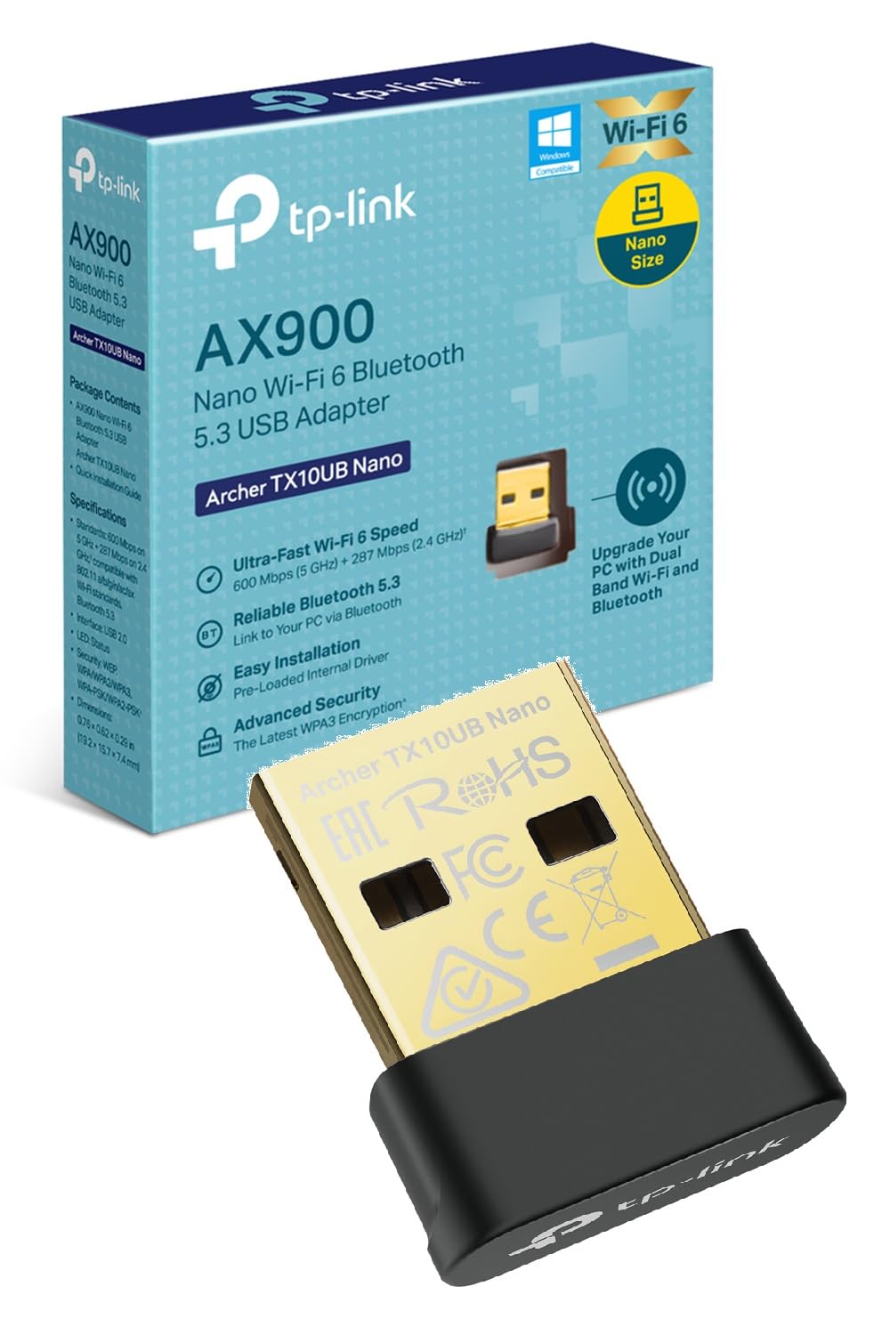 TP-Link TP-Link Archer TX10UB Nano Clé USB Wi-FI 6 AX900 & Bluetooth 5.3, Double Bande, WPA3, Plug & Play, Ultra-Compact pour PC & Portable (Windows 11/10), Ultra Petit et Rapide