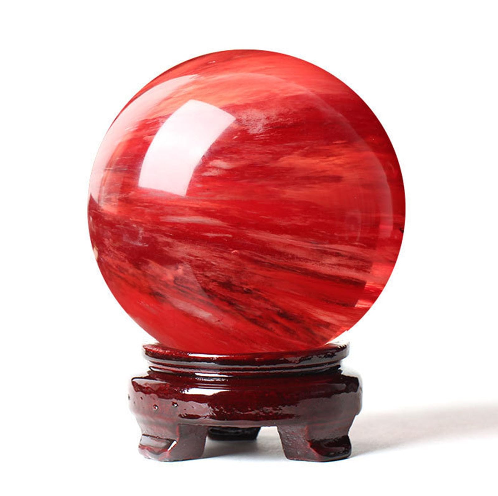 CYVXCPPGI Red Crystal Ball Smelting Stone Sphere with Wood Stand Smelting Quartz Crystal Gemstone for Feng Shui Home Decoration,20cm