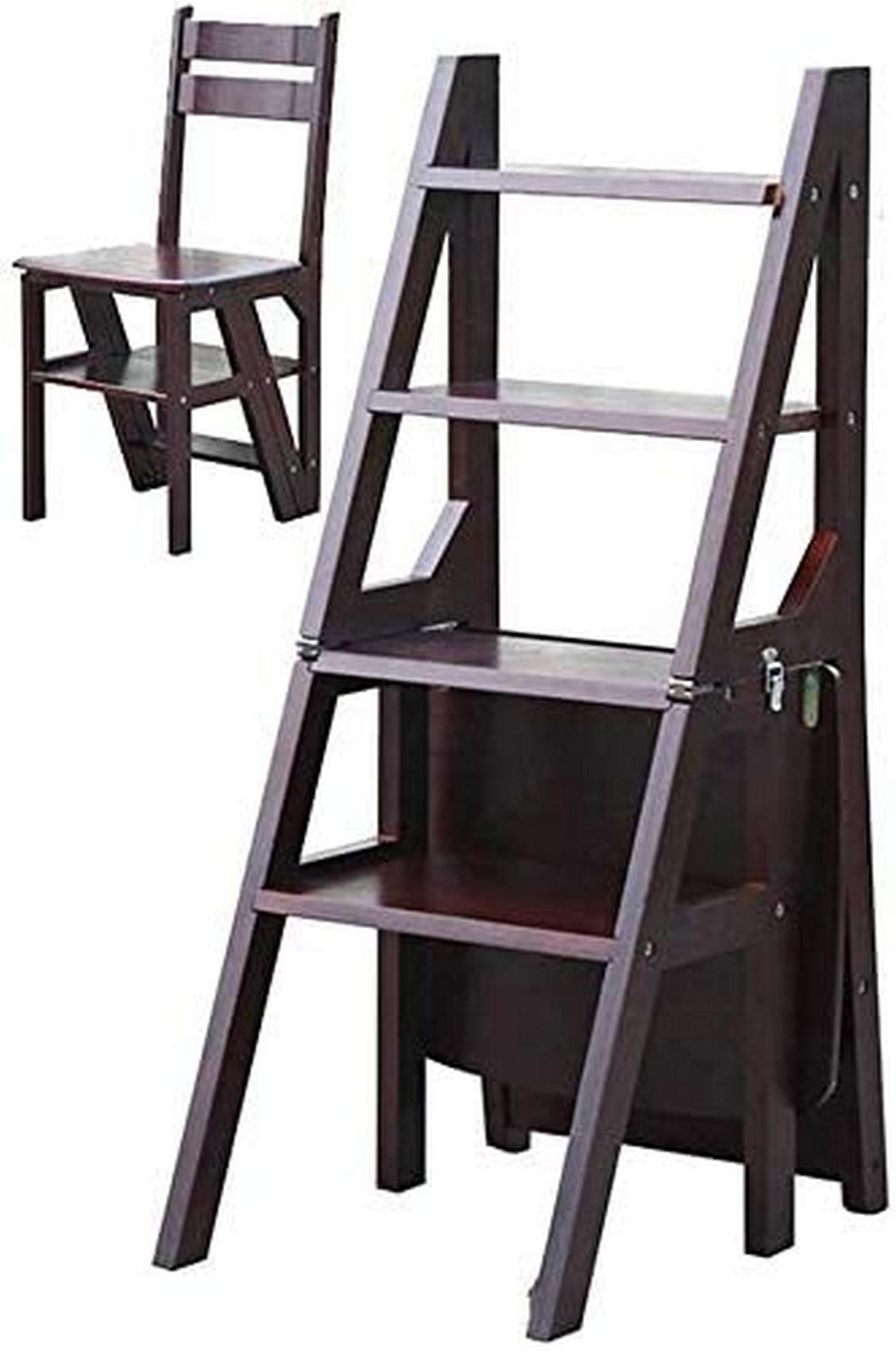 Silla de escalera de madera maciza con acabados premium y alfombrillas de protección