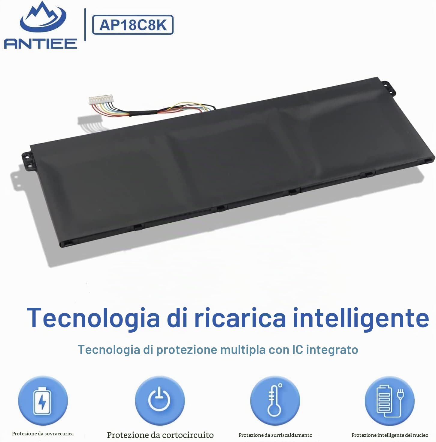 Batteria notebook ANTIEE AP18C8K Acer Swift3 SF314 Aspire5 A515 A715 Spin3 | 11,52V 50,29Wh, compatibile 3INP5/82/70 SF314-42 SF314-57 CB315 A514 A515 A715 TMP215 Spin3 sostitutiva