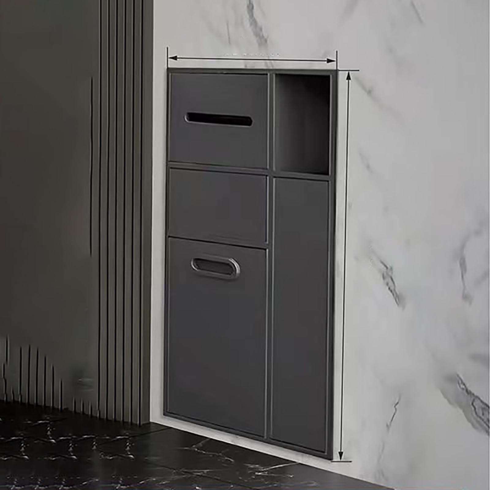 Portarotolo Carta Igienica da Incasso in Acciaio Inox 304, Nicchia Bagno Parete con Pattumiera Integrata, Porta Scopino e Dispenser Carta, Salvaspazio per Hotel e Casa(Black,670x400x140mm)