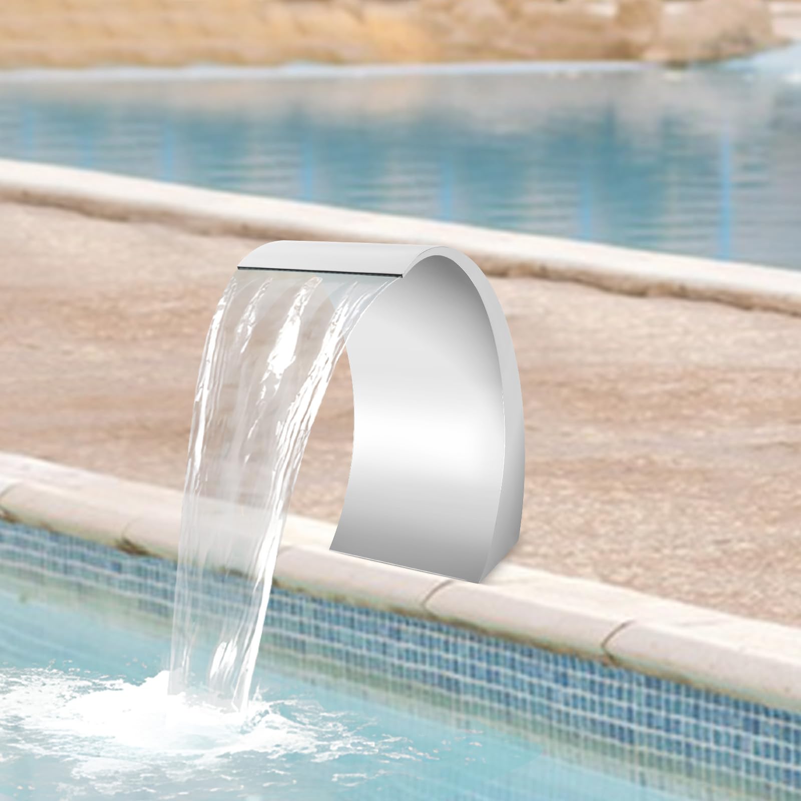Doccia a cascata piscina fontana design curvo in acciaio inox giardino flusso costante acqua