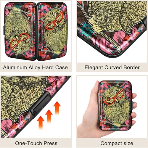 Image of ELFISH Mini RFID Aluminum Wallet Credit Cards Holder Business Card Case Metal ID Case for Men Women(Cute Owl)