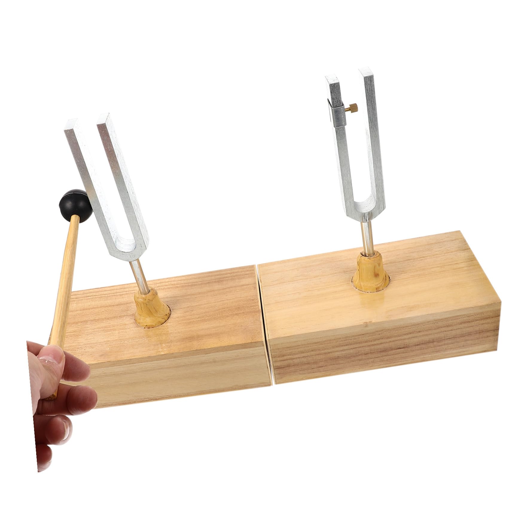 Zerodeko Experiment und Klare Klangfarbe Stimmgabel 440hz mit Holzsockel und Metall Inkl Hammer für Präzises Stimmen bei Physikalischen Akustikexperimenten