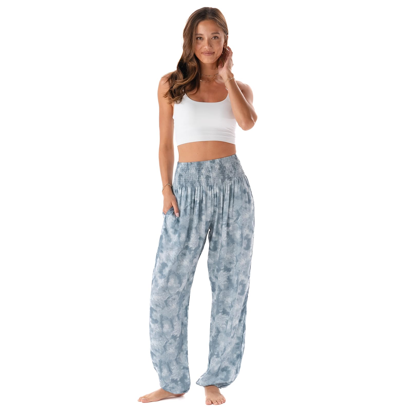 Lotus and Luna Women's Harem Pants Thai Pants for Beach &amp; Lounge High Waisted Flowy Boho Pants Genie Pants Yoga Pants