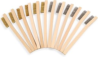 Wire Brush Set 12Pcs,Small Detailing Wire Scratch Brushes for Cleaning, Brass/Stainless Steel Bristles with 8" Curved Wood Handle for Metal Rust Remover,Paint, Dirt, Paint Scrubbing