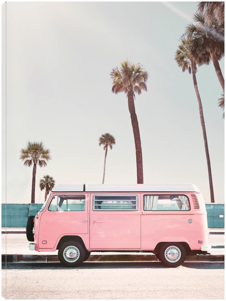 Fine Art Canvas Pink Van Canvas Wall Decor by Artist Sisi SEB for Living Room Bedroom Bathroom Kitchen