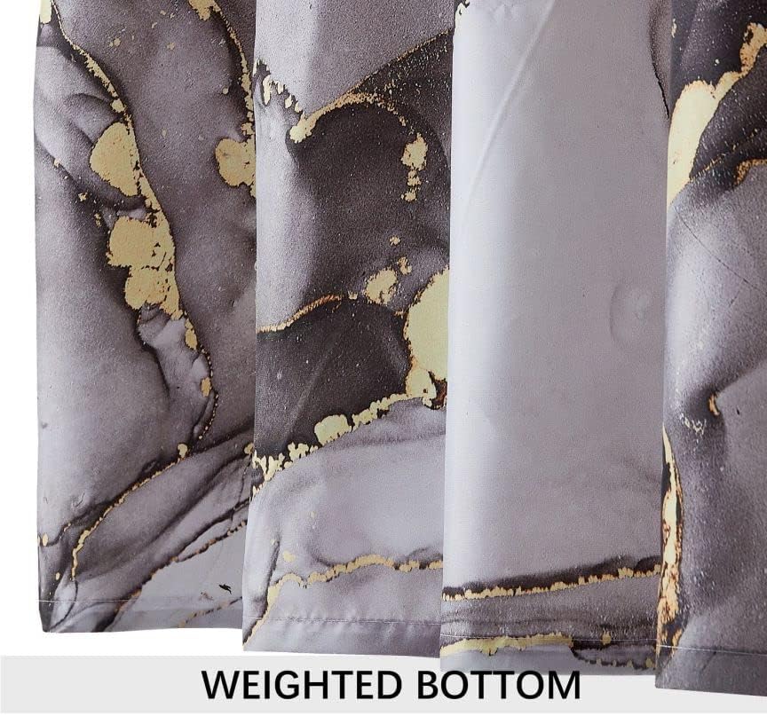 Miniatura 7 de YOSTEV Juego de cortinas de ducha de mármol negro y dorado, cortinas de ducha abstractas de mármol para decoración de baño con 12 ganchos de metal,