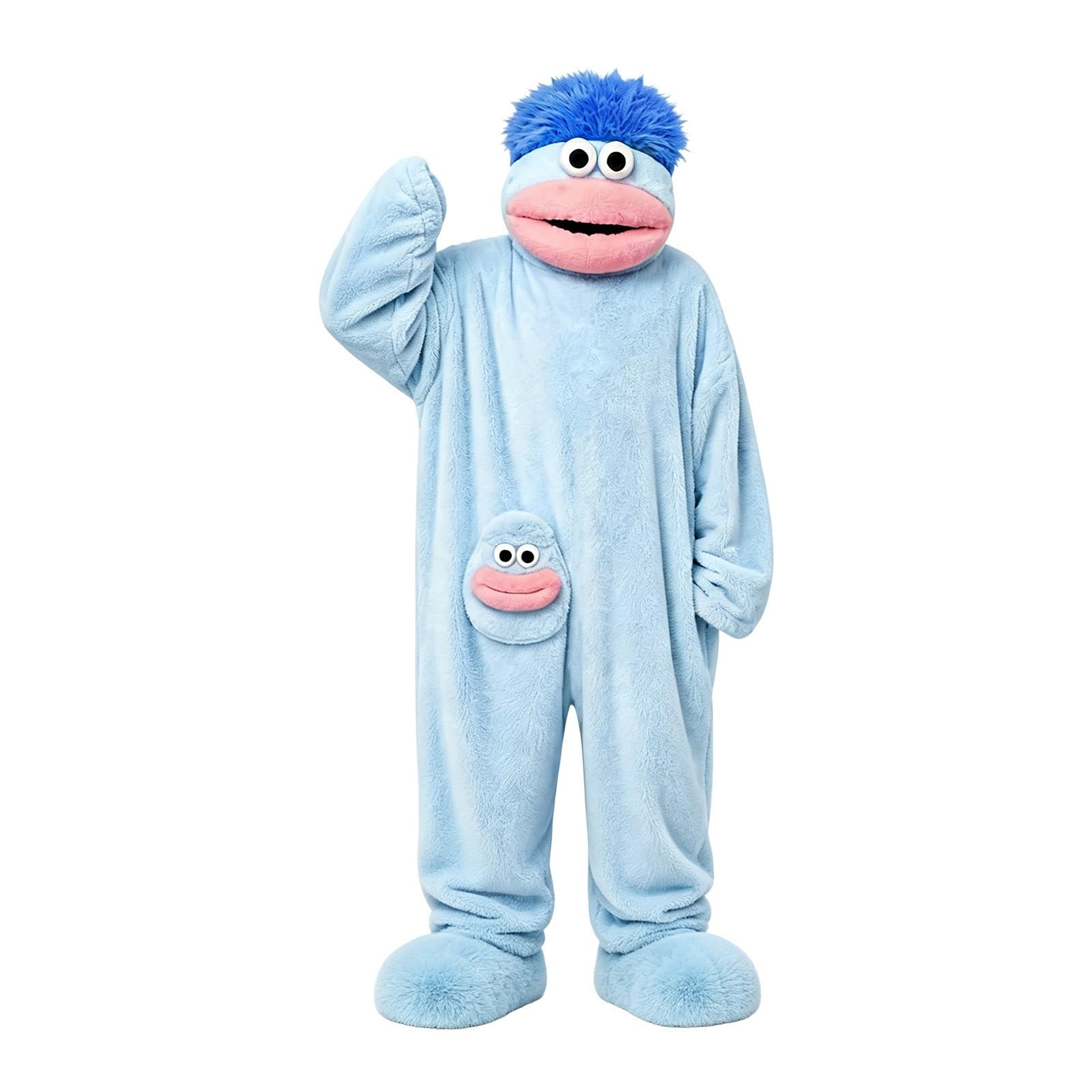 Funny Silly Onesie Kids Halloween Costume Hooded Jumpsuit Big Mouth Monster Funny Silly Onesie Kids Halloween Costume Hooded Jumpsuit Big Mouth Monster (A-3-Light Blue, 4-5 Years) — image 1