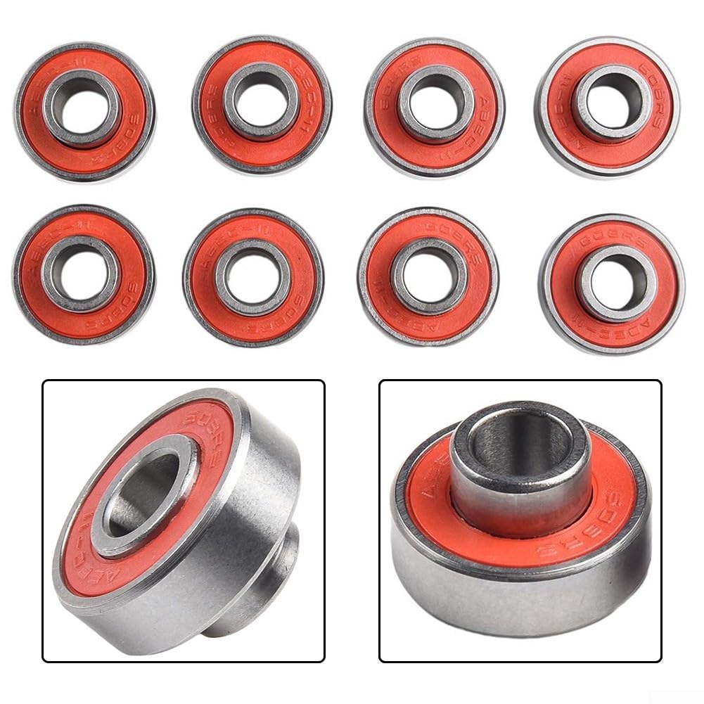 DAZZLEEX 608 2RS ABEC11 Rodamiento de acero, silencioso, placa larga, 8 piezas