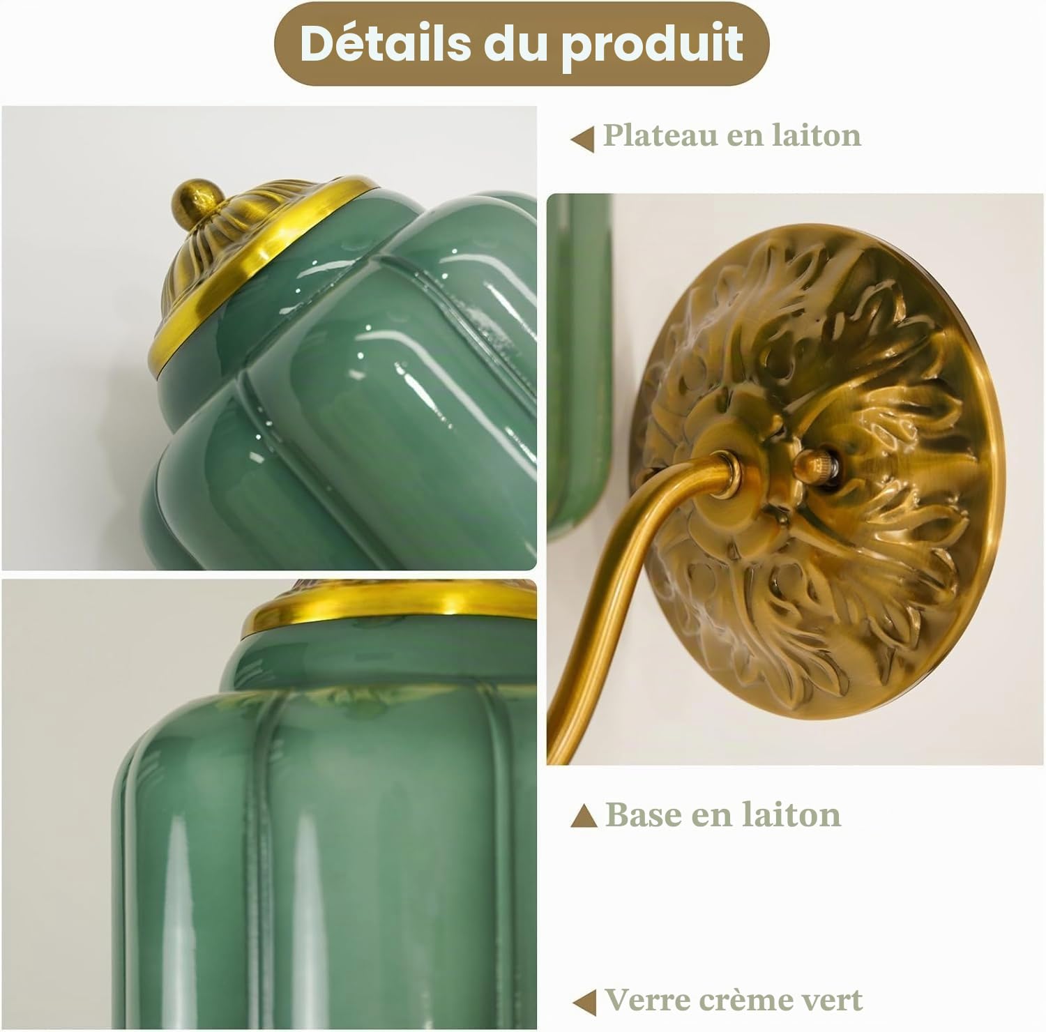 Applique murale vintage en verre vert Mike abat-jour en verre applique murale d'intérieur en laiton antique pour miroir cuisine salon galerie lampe de salle de bain vintage en verre laiteux