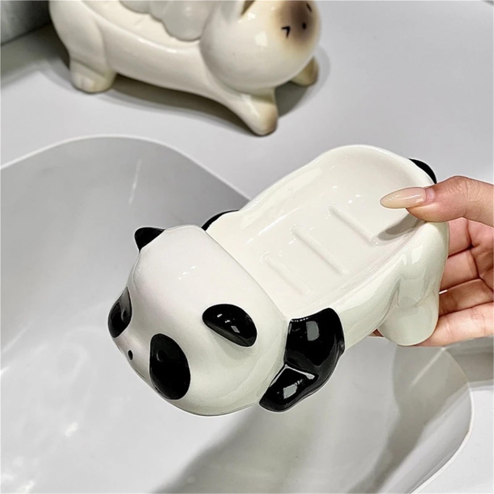 Jabonera Jabonera de cerámica | For ducha de baño con orificios de drenaje Decoración del hogar(Cat 17x9cm)
