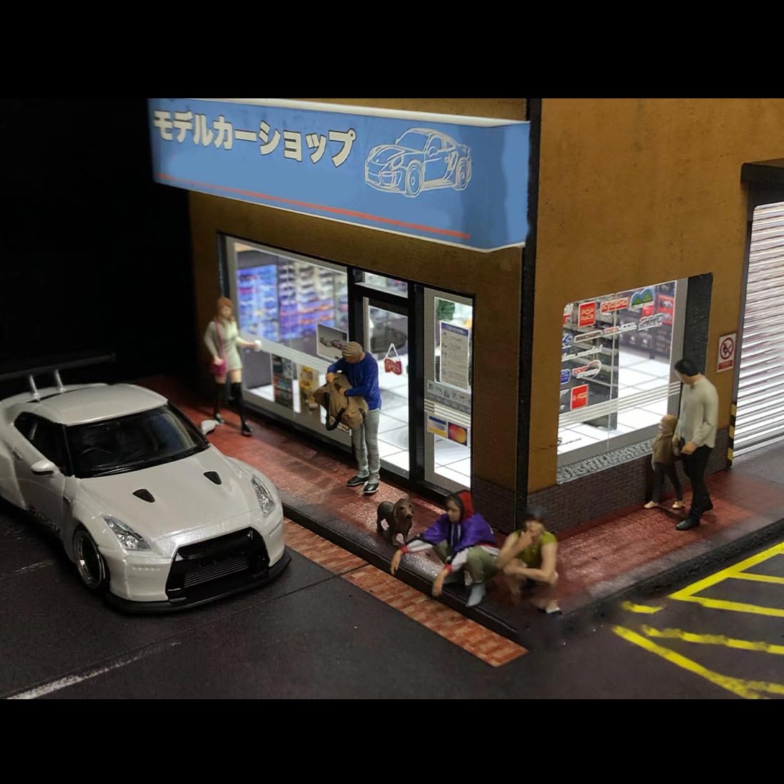 1/64 modelarska scena, miniaturowe puzzle budowlane z obszarem parkingowym, wyświetlacz biurka do domku dla lalek (bez pojazdów lub figurek)
