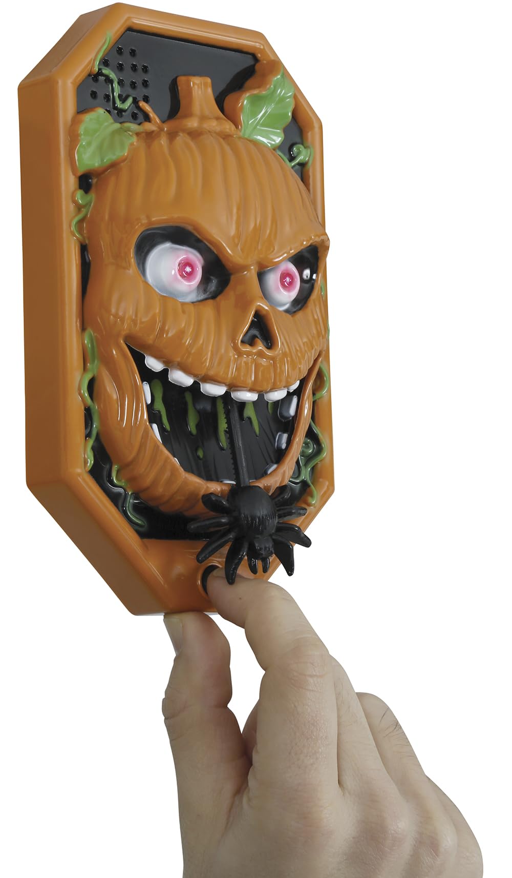 FIESTAS GUIRCA | Pumpkin Doorbell with Light, Sound and Movement (7.9x4.3 in) - Halloween Decoration for Spooky Parties and Celebrations - Ideal for Scary Props and Creepy Scenes - Orange