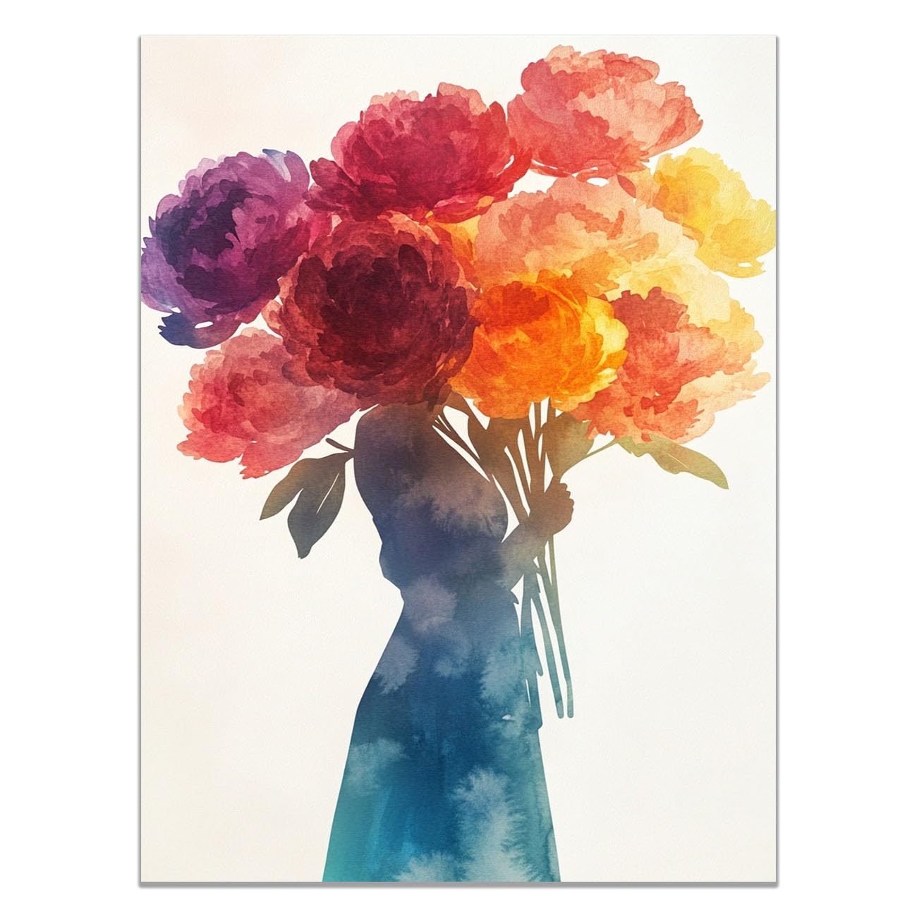 QUSAAOU Fashion Canvas Wall Woman Silhouette with Colorful Peonies Watercolor Living Room Bedroom African American Woman Wall Decor Art Wall For Home Afro Woman Poster And Prints -70x100cm Unframed