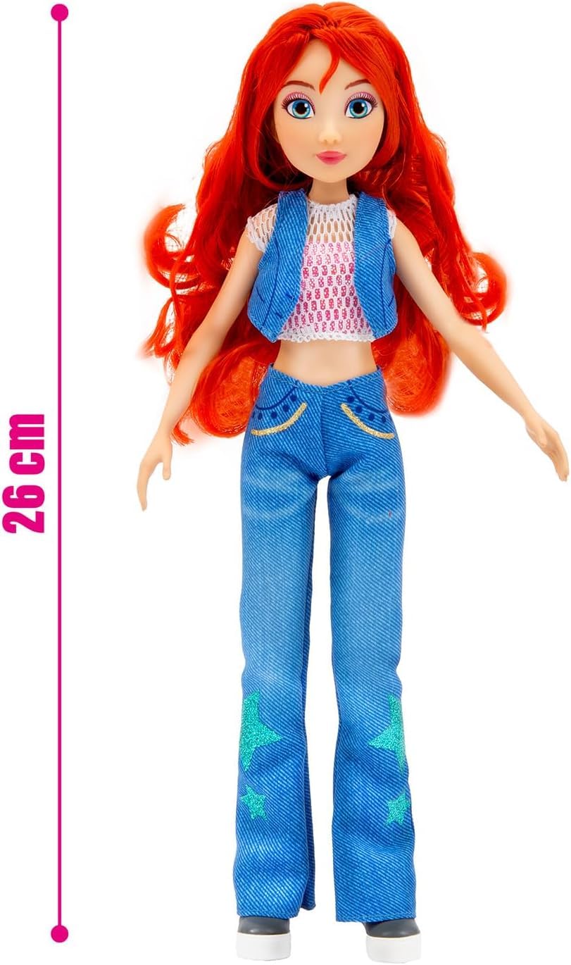 Winx – Bloom Iconic, Bambola 27 cm Snodata con Top e Jeans a Zampa della Serie TV, Giocattolo per Bambina e Bambini dai 4 Anni