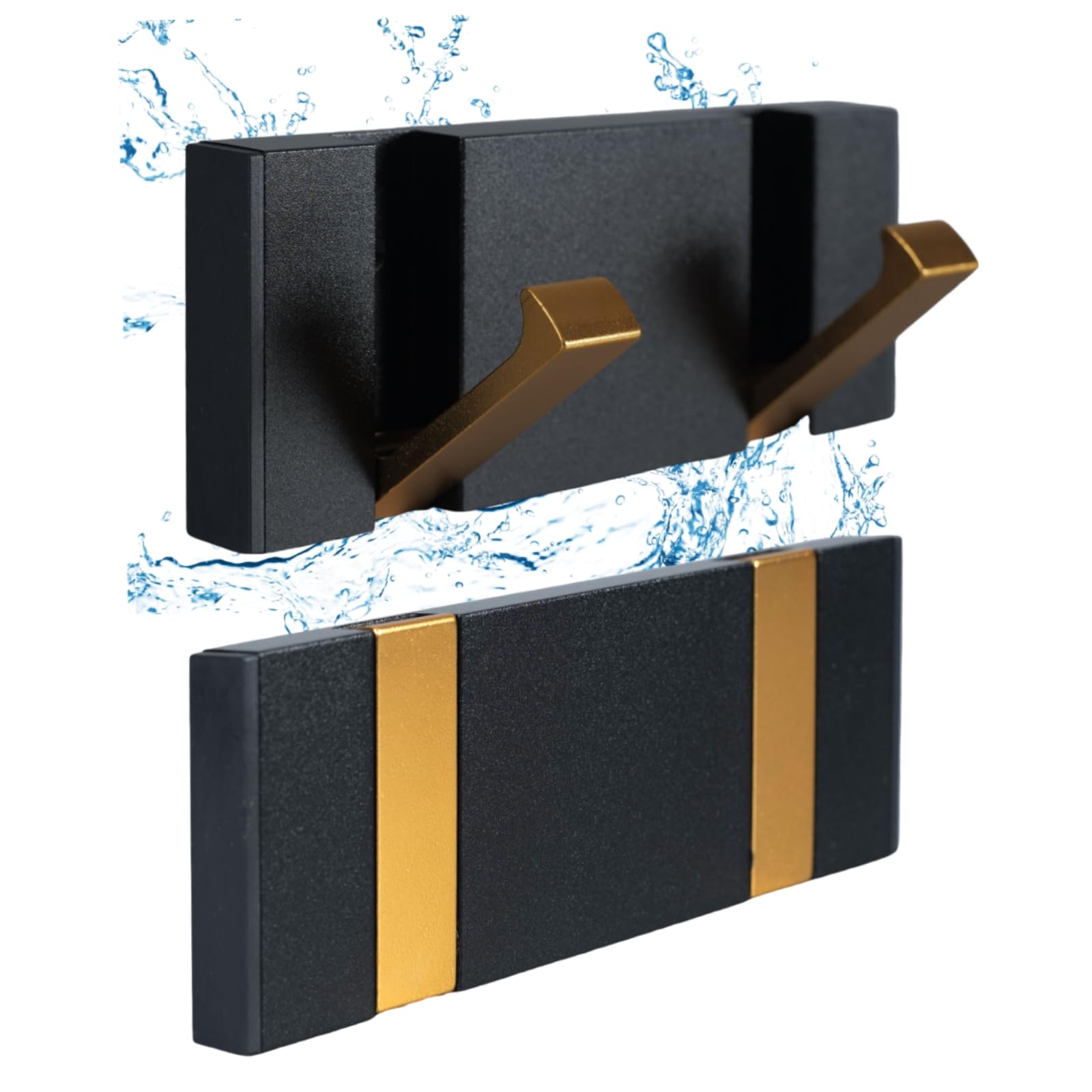 UXPEYIC 2 Pack Waterproof Black Gold Wall Hooks, Coat Rack