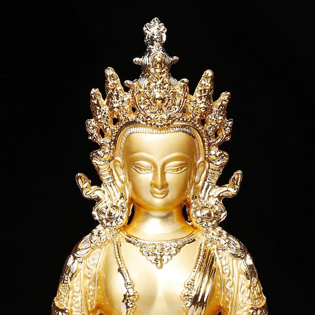 Budista de Metal de aleación de Buda de Oro eficaz de 5 Pulgadas, for Decorar la Oficina en el hogar, Estatua Artesanal de Amitayus de longevidad