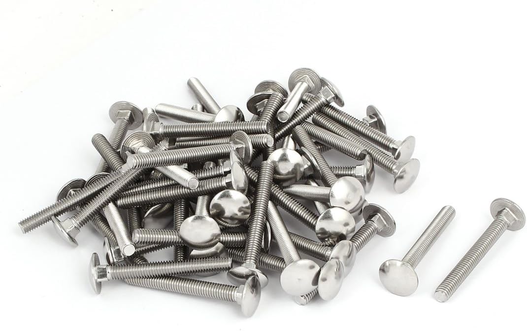 M6x50mm 304 Nails, Screws & Fasteners Stainless Steel Fully Thread Square Neck Carriage Bolts Nut & Bolt Sets DIN603 50pcs