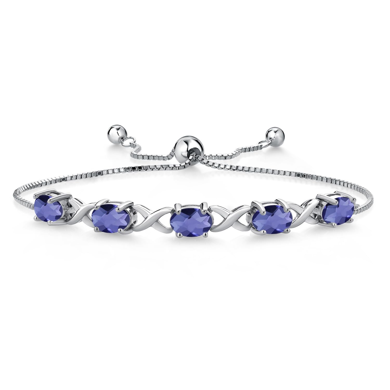 Gem Stone King 3.25 Cttw Blue Iolite Tennis Bracelet For Women | 925 Sterling Silver | Oval Checkerboard 7X5MM | Gemstone Birthstone | Adjustable Bolo
