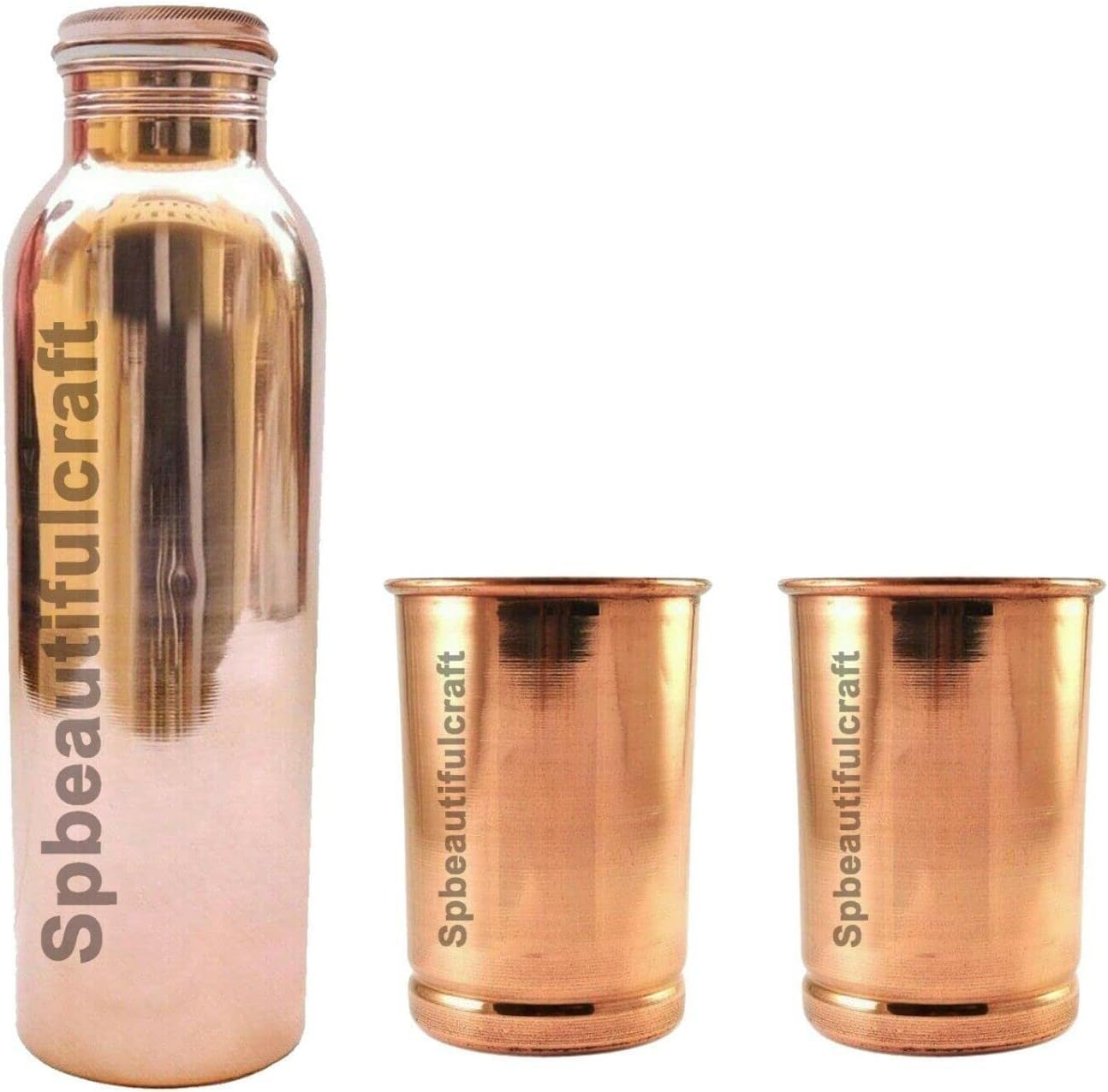 HRS India Pure Copper Water Bottle 950ML, 2 Smooth Drinking Tumbler Glass Cup 300ML Health Benefits