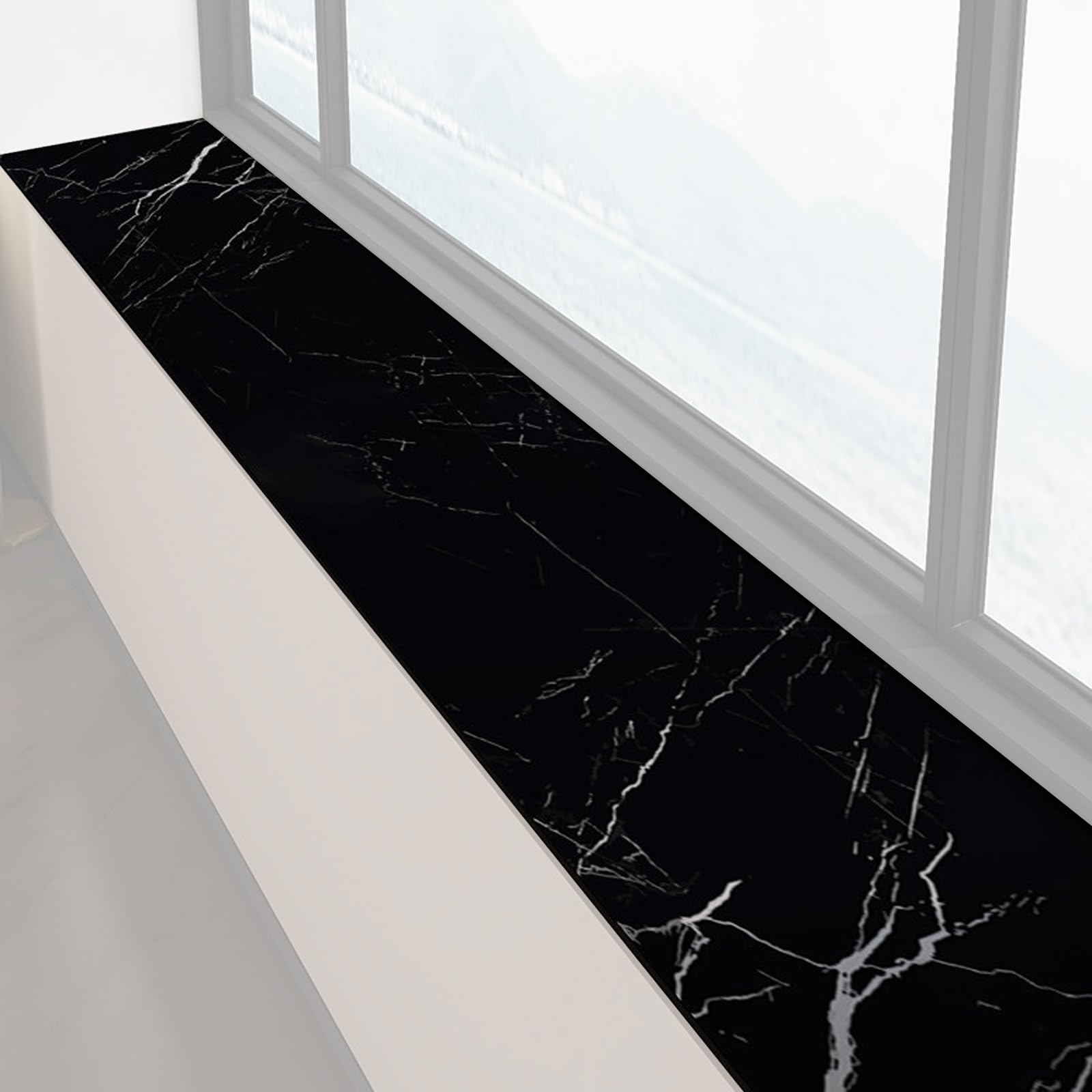 Fensterbank Schutzmatte, Fensterbank Abdeckung Pad, Leicht Zuzuschneiden, Staubdicht, Hitzebeständig, Vierlagiges Design(Black,200x20CM)