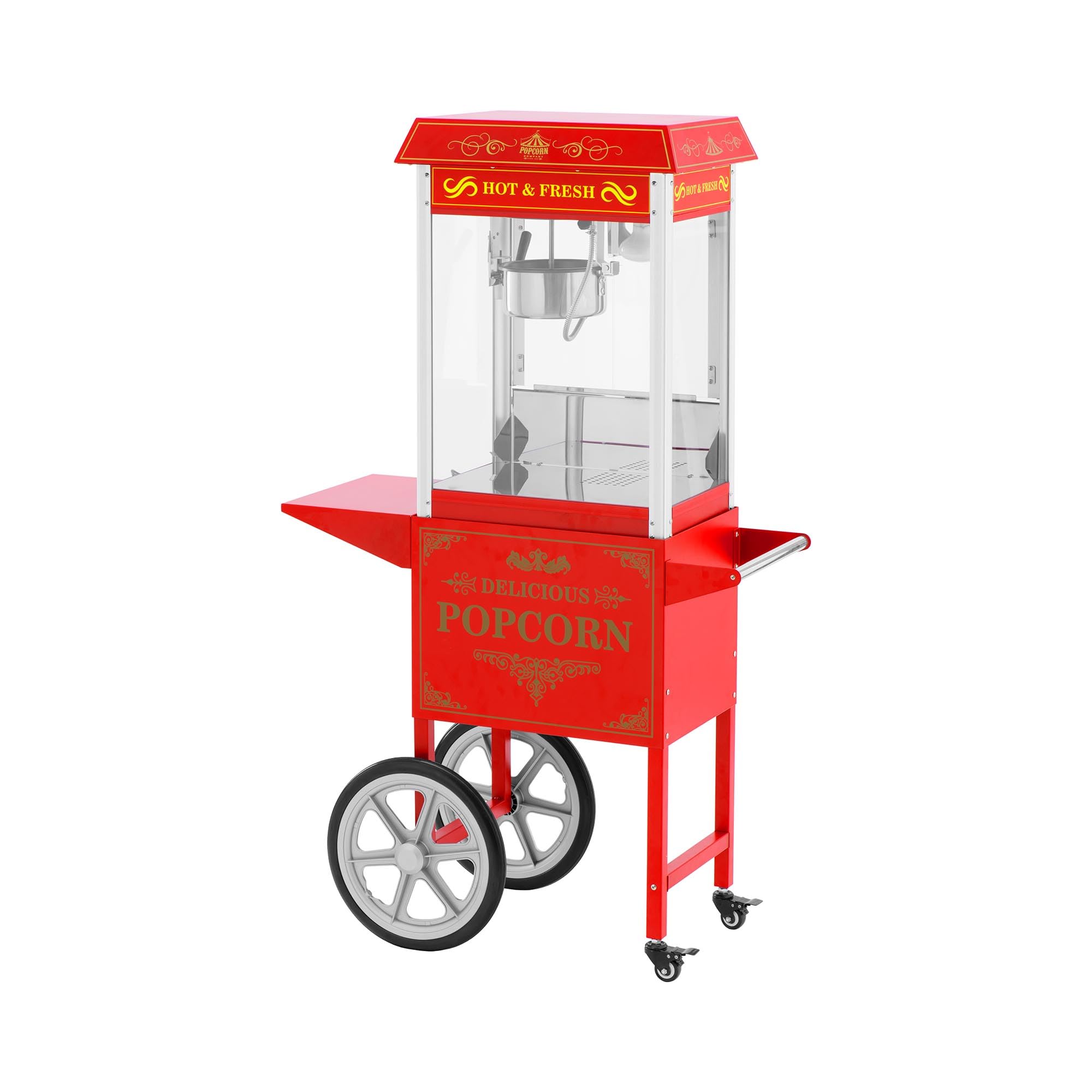Royal Catering Machine à pop-corn avec chariot 1500 W design rétro 195/235 °C 2 températures pour pop-corn sucré et salé Rouge