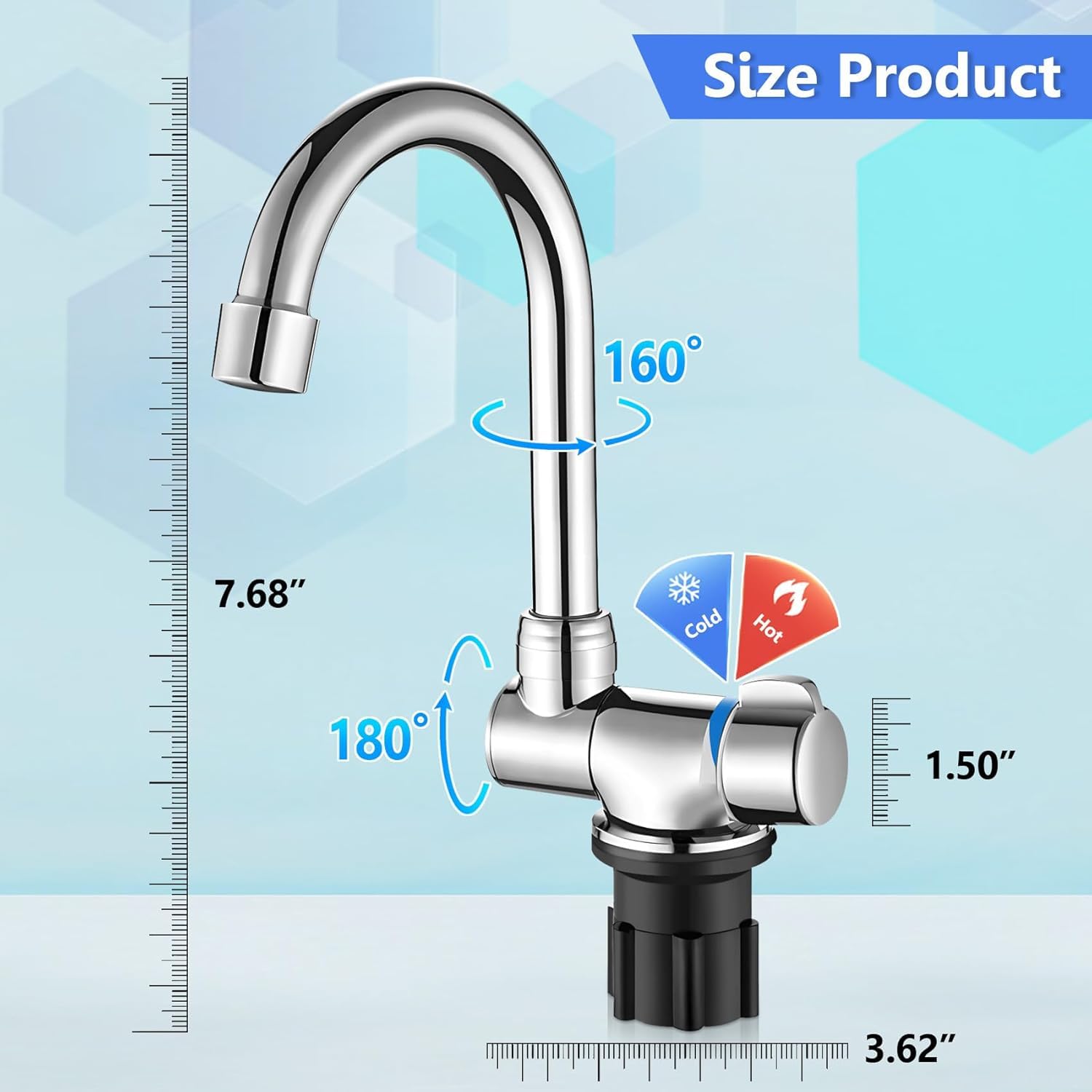 Jevina Rubinetto pieghevole da cucina girevole a 360 gradi, miscelatore monocomando per acqua fredda e calda, rubinetto in rame per e piccoli spazi