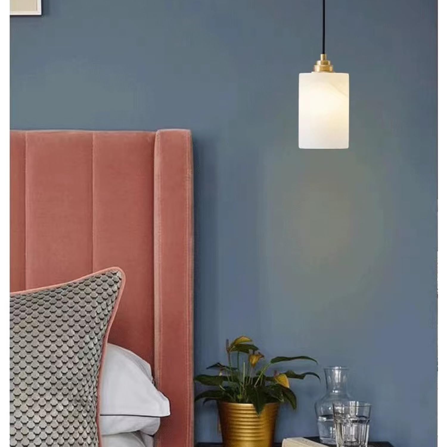 Lampada a Sospensione Cilindrica in Marmo 5,9 Pollici Paralume for a for Soggiorno Plafoniera in Stile Spagnolo Base for Lampadario in Pietra Naturale