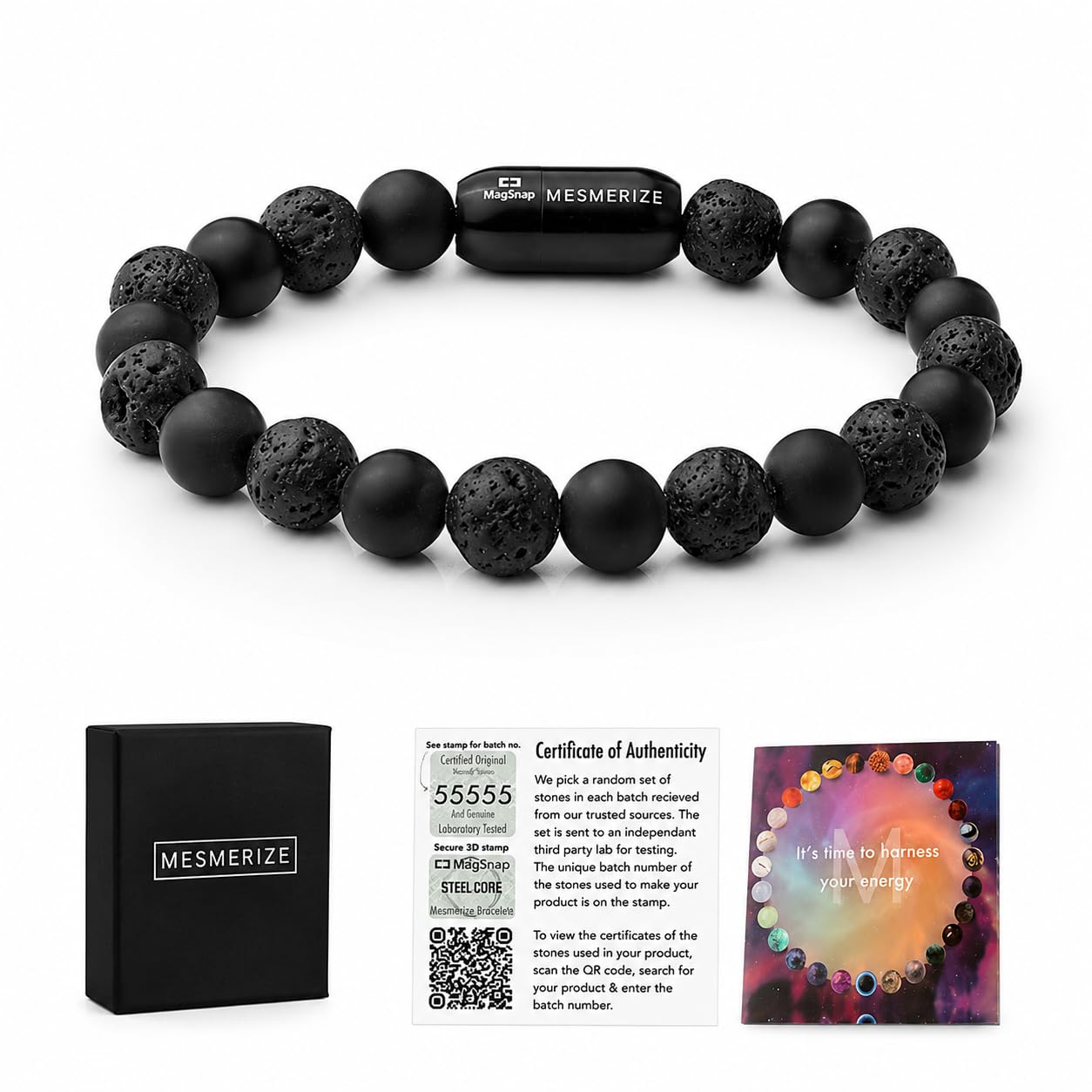 Mesmerize Natural Stone Bracelet Collection 8mm - Black Onyx Lava