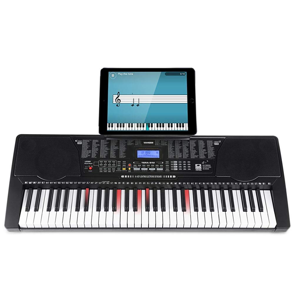 Bakaji Tastiera Musicale Pianola Elettronica 61 Tasti Luminosi Pianoforte Multifunzione con 255 Ritmi 50 Brani Preimpostati Funzione Percussione Ingresso AUX Leggio Porta Spartito/Tablet