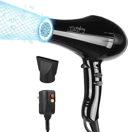 Secador de pelo profesional de salón, secador de iones negativos de oxígeno activo con accesorios para secado rápido para la familia, bajo ruido