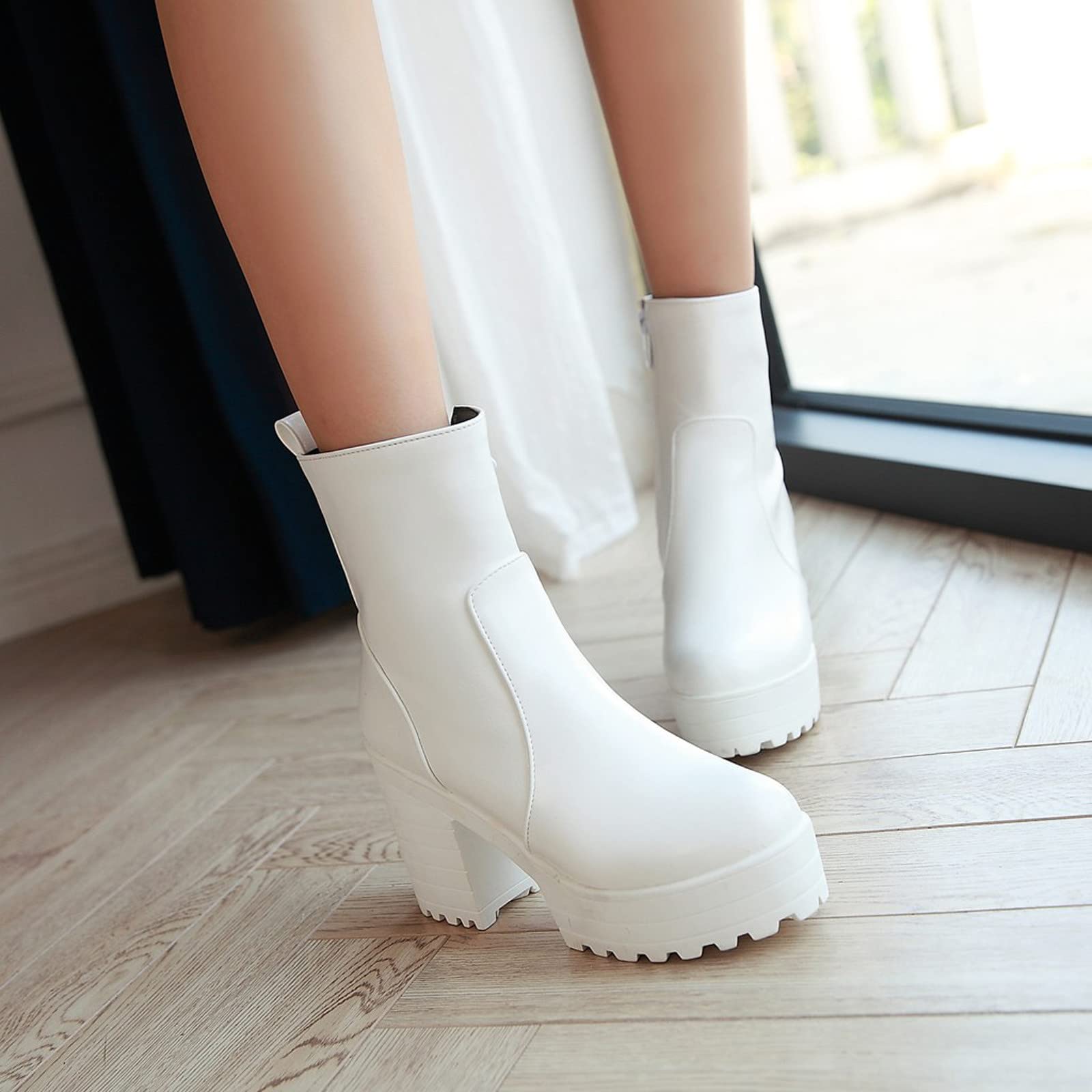 2022 Botines Mujer Zapatos Botas de tacón alto plataforma Moda Casual Otoño Invierno clásico Comodos Elegante Botas de Nieve Antideslizante Botas de Jinete Boots cremallera vintage fiesta Zapatos
