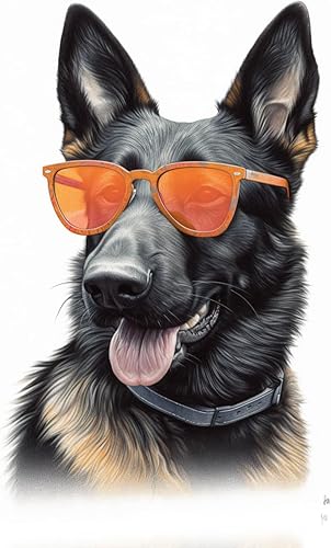 Miniatura 1 de Cartel de metal con diseño de pastor alemán con gafas naranjas para el hogar, baño, decoración de animal, cueva de hombre, decoración de pared